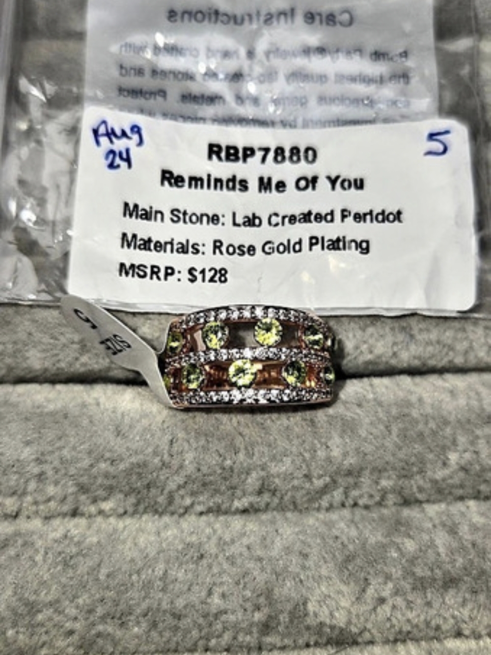 New Size 5 Reminds Me Of You Green Peridot Rose Gold Plated Bomb Party Ring